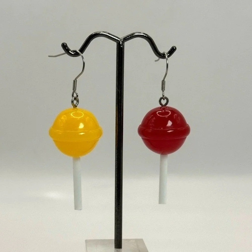 Novelty Lollipop Dangle Earrings – Red & Yellow Candy earrings‎